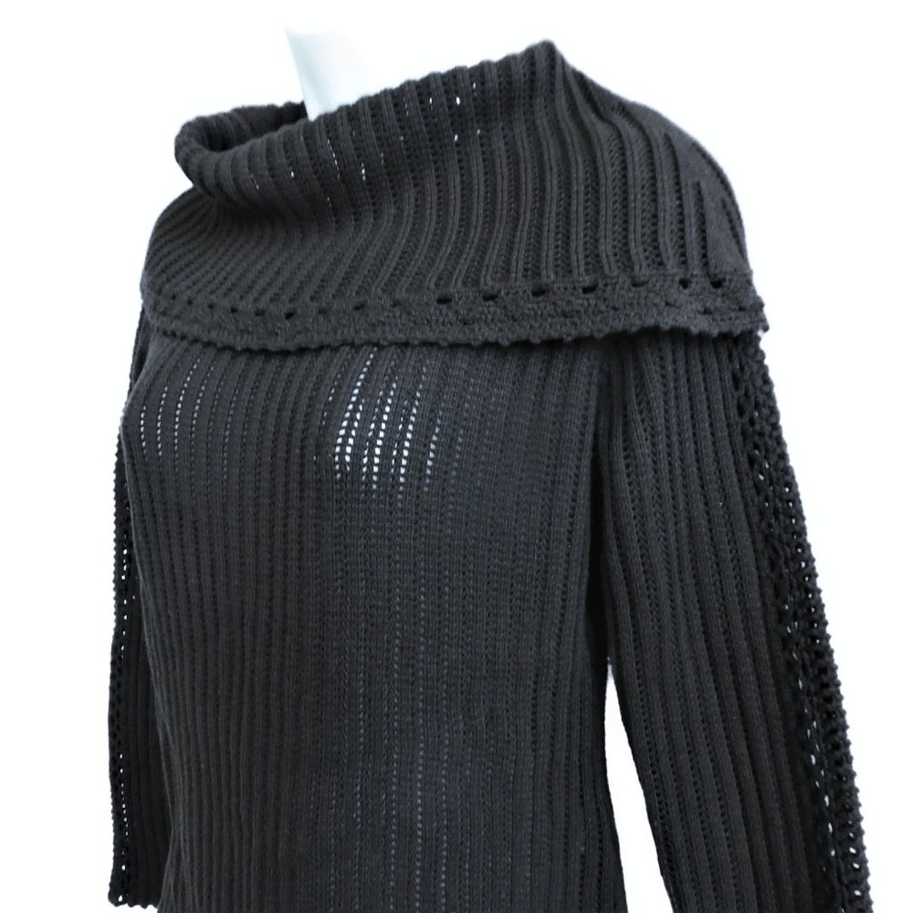 Vintage Talbots Black Open Knit Sweater Exaggerated Foldover Collar Cotton MP